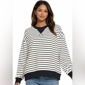 Women’s Black and White Striped Oversized Pullover Sweater